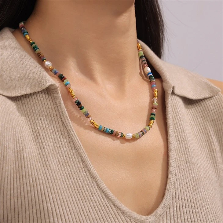 Boho Dopamine Pearl Natural Stone Necklace suppliers