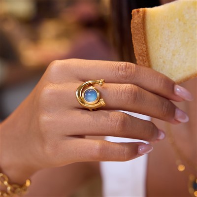 Modrwy Pedol Dur Di-staen Resin Glas