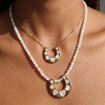 Cadwyn Pedol Beaded Pearl