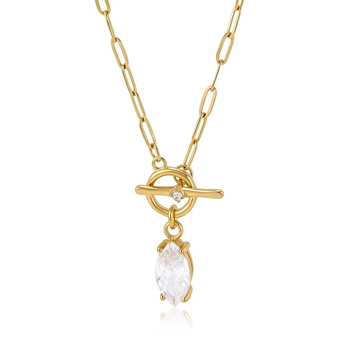 Teardrop CZ OT Toggle Paperclip Chain Necklace price
